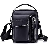 CMXSEVENDAY 9-Inch Shoulder Bag, Small Leather Messenger Crossbody Purse, Vertical Style - Black (NOB037)