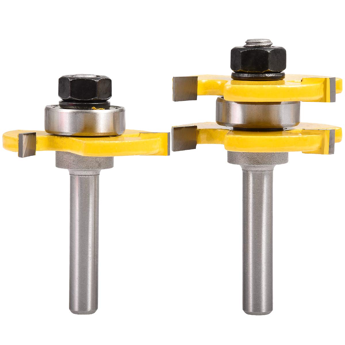 KATUR Tongue and Groove Router Bit Set 8mm Shank Grooving Router Bit Wood Milling Saw Cutter New Woodworking Tools 3 Teeth T Shape,(8mm Shank,1/4" Tooth width,1/2" Tooth depth)