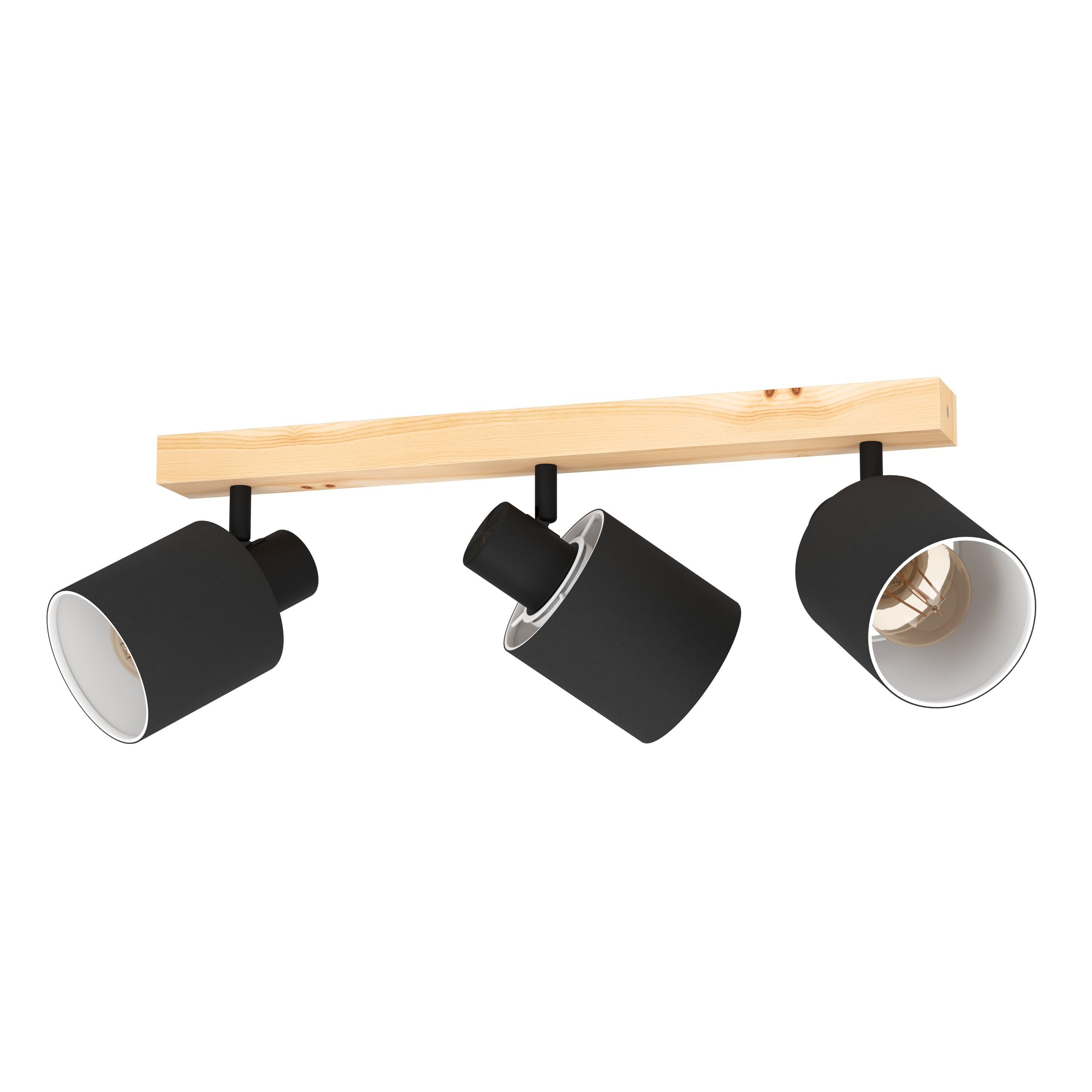 Eglo Ceiling Light Batallas, 3 Light Scandi Look Lighting Made of Wood and Fabric, Natural Living Room and Bedroom lamp with Black and White spotlights, E27 Socket โ image 1