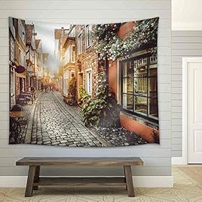 Old Town in Europe at Sunset - Fabric Wall Tapestry Home Decor - 51x60 inches