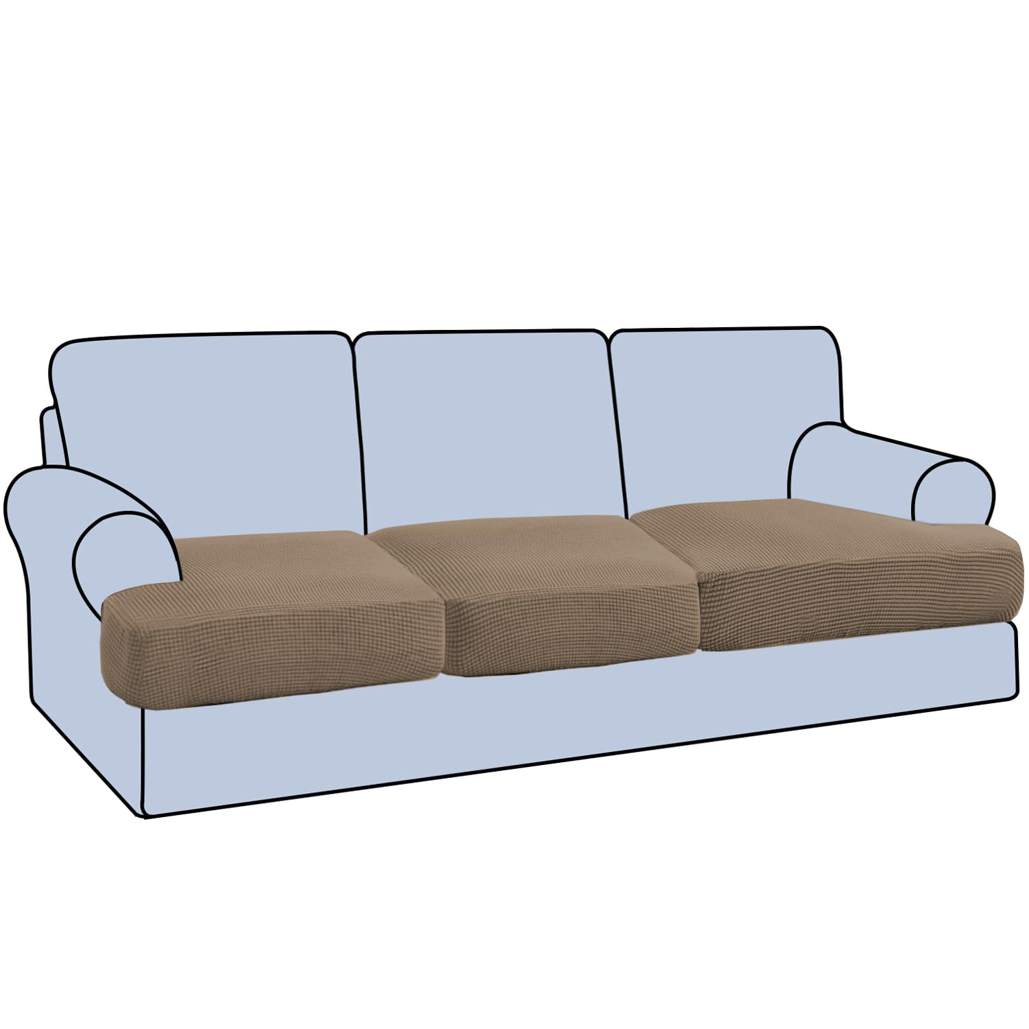 Photo 1 of H.VERSAILTEX Stretch 3 Piece T Cushion Sofa Slipcovers Individually Sofa Cushion Covers for 3 Cushion Couch Sofa Seat Cushion Covers with Elastic Bands Featuring Thicker Jacquard Fabric, Macchiato