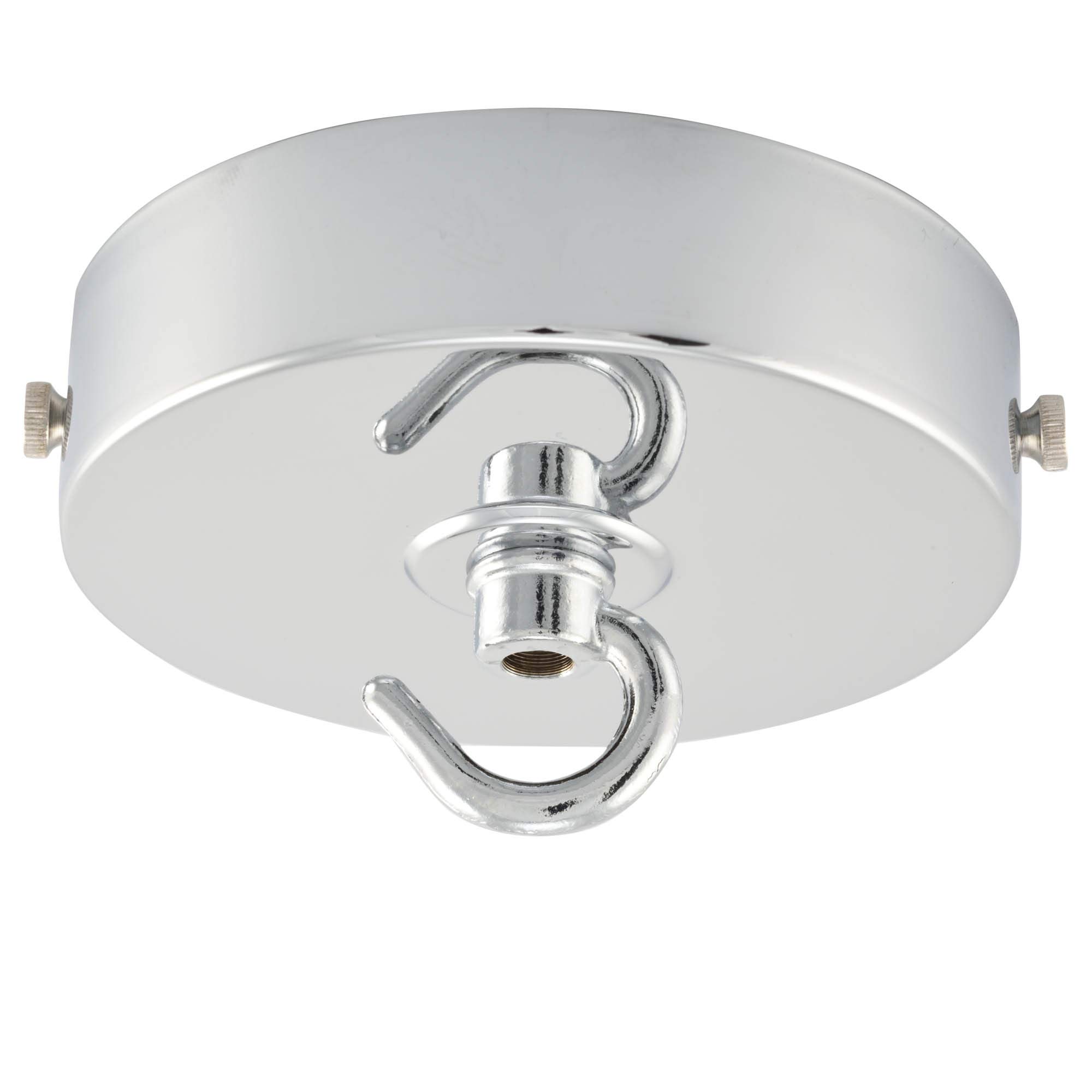 ElekTek 100mm Diameter Flat Top Ceiling Rose with Strap Bracket and Hook for Pendant Light Fittings and Chandeliers. Metallic Finishes Powder Coated Finishes Chrome