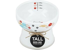 Necoichi Elevated Cat Water Bowl – Ceramic Raised Cat Bowl, Prevents Neck & Whisker Fatigue – Dishwasher & Microwave Safe – Pet Water Bowl for Cats (Fuji, Extra Tall)