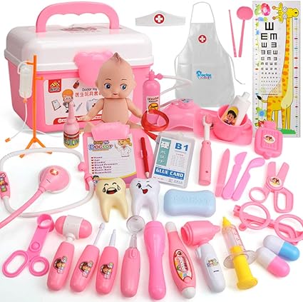 Zmh Langlebiges Kinderarzt Kit Mit Elektronischem Stethoskop 37 Pcs Vortauschen Zahnarzt Medical Kit Cosplay Simulation Medizin Box Pink Amazon De Kuche Haushalt