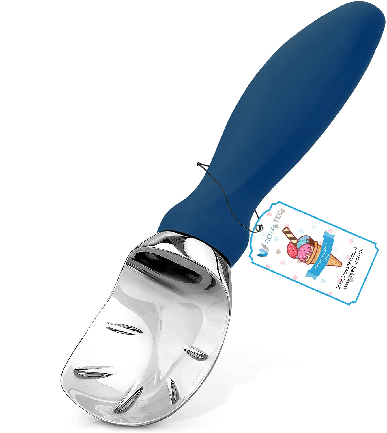 ROYALTEC Heavy Duty Ice Cream Scoop – Zinc Alloy, Ergonomic Handle, Rustproof & Dishwasher Safe – Cuts Through Hard Ice Cream with Ease (Dark Blue)