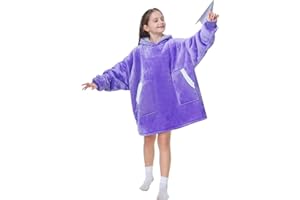Kipswiza Sherpa Fleece Blanket Hoodie for Kids Wearable Fluffy Hooded Blanket Sweatshirt for 6-10 Year Old Boys Girls Daughter Children Lightpurple