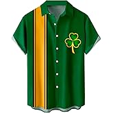 YBHUO Men's St Patrick's Day Shirt Shamrock Print Bowling Short Sleeve Hawaiian Casual Button Down Holiday Shirts