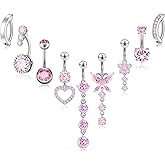Beautidots 9PCS Belly Button Ring Dangle Stainless Steel Belly Rings 14G 1.6MM Belly Piercing Cute Navel Ring Piercing Jewelry Belly Ring for Women