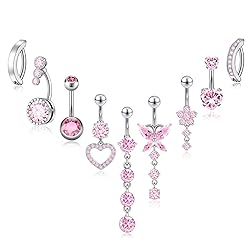 Beautidots 9PCS Belly Button Ring Pink Dangle