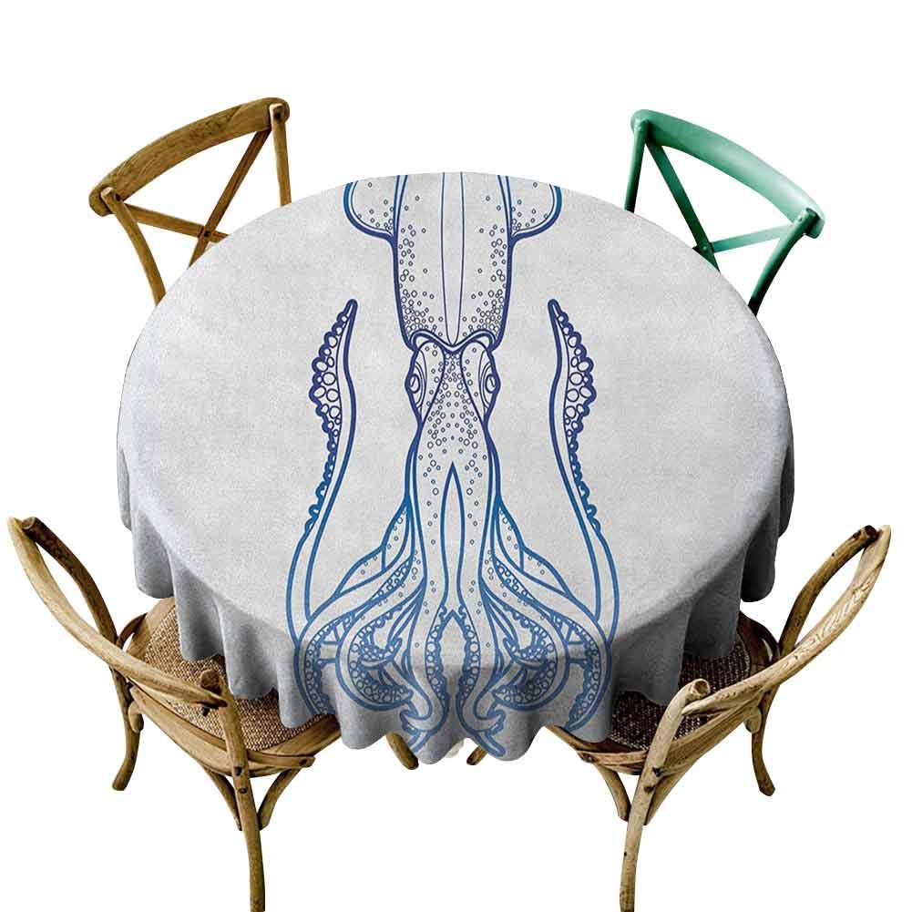 Circular Table Cover Kraken,Squid Figure in Classic Line Art Styled Graphic Nautical Marine Sea Crea