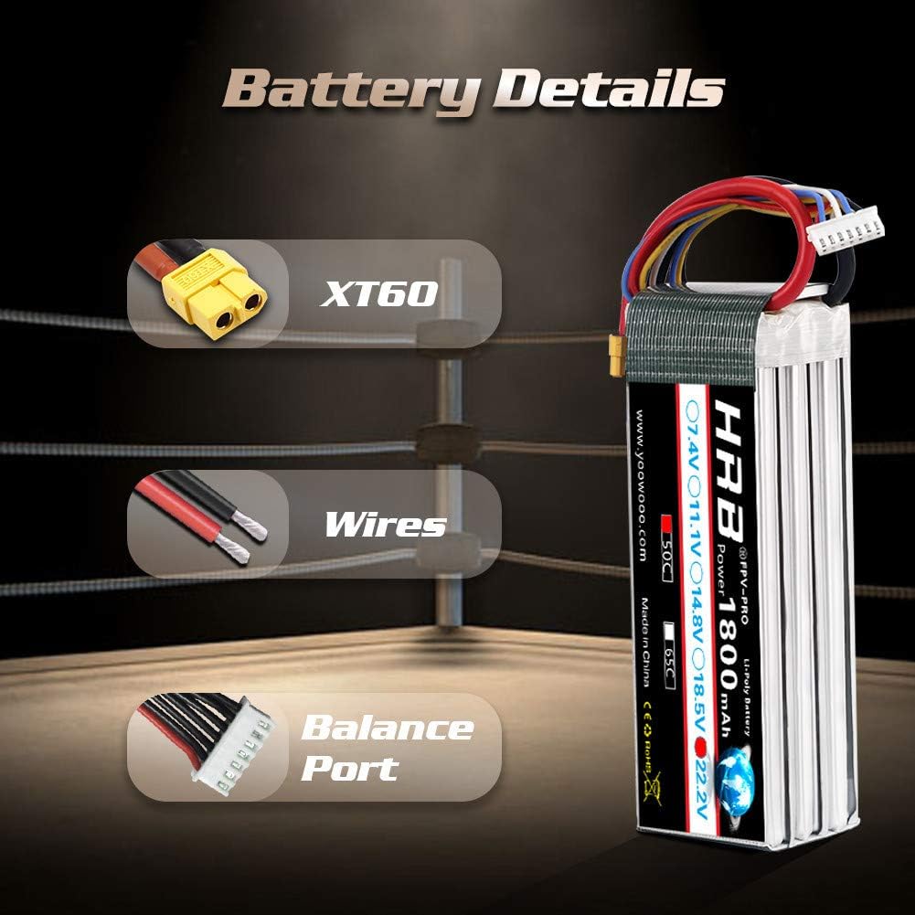 HRB 2PCS 1800mAh 6S 22.2V 50C LiPo Battery With XT60 Plug for SAB380 Align 470 ALZRC Devil 380 480 RC Helicopter Airplane Cars Truck Buggy Truggy Multicopter Drones - Image 5