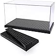 Acrylic Display Case for Figures Dustproof, Clear Display Box with Building Base, Collection Bricks Storage Blocks Aciton Figure Showcase(Black)