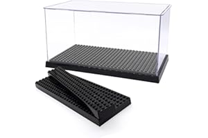 SHIYIJIA Acrylic Display Case for Figures Dustproof, Clear Display Box with Building Base, Collection Bricks Storage Blocks Aciton Figure Showcase(Black)