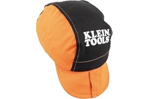 KLEIN TOOLS 60898 Flame-Resistant Welding Cap, Cotton Protective Hat with Wide Neck Bill and Sweat-Absorbing Padding Orange,Black
