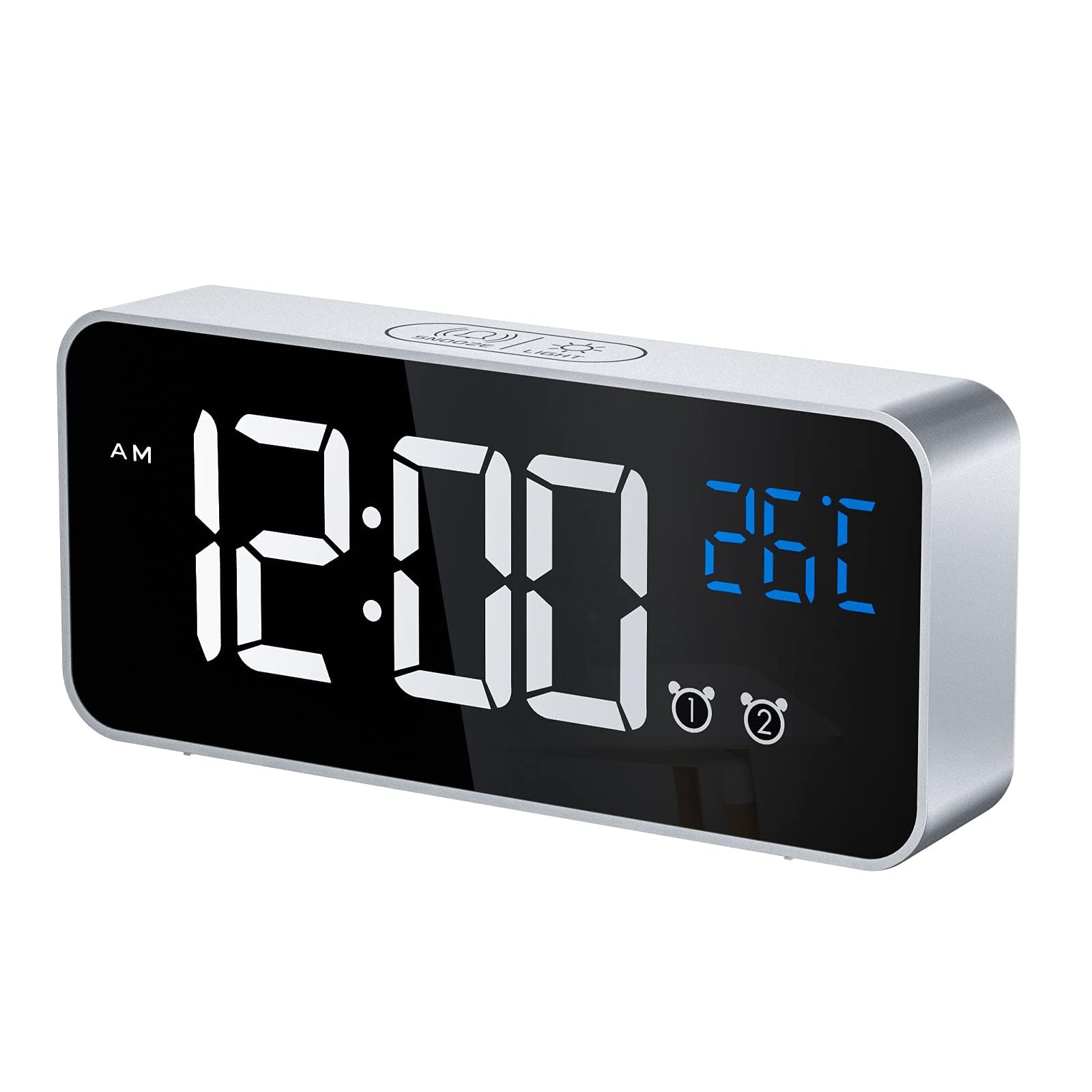 CHEREEKI Alarm Clock, Digital Clock with Temperature Display, Snooze, USB Powered Rechargeable Clock with Dual Alarms for Bedroom, Bedside, Office& Travel