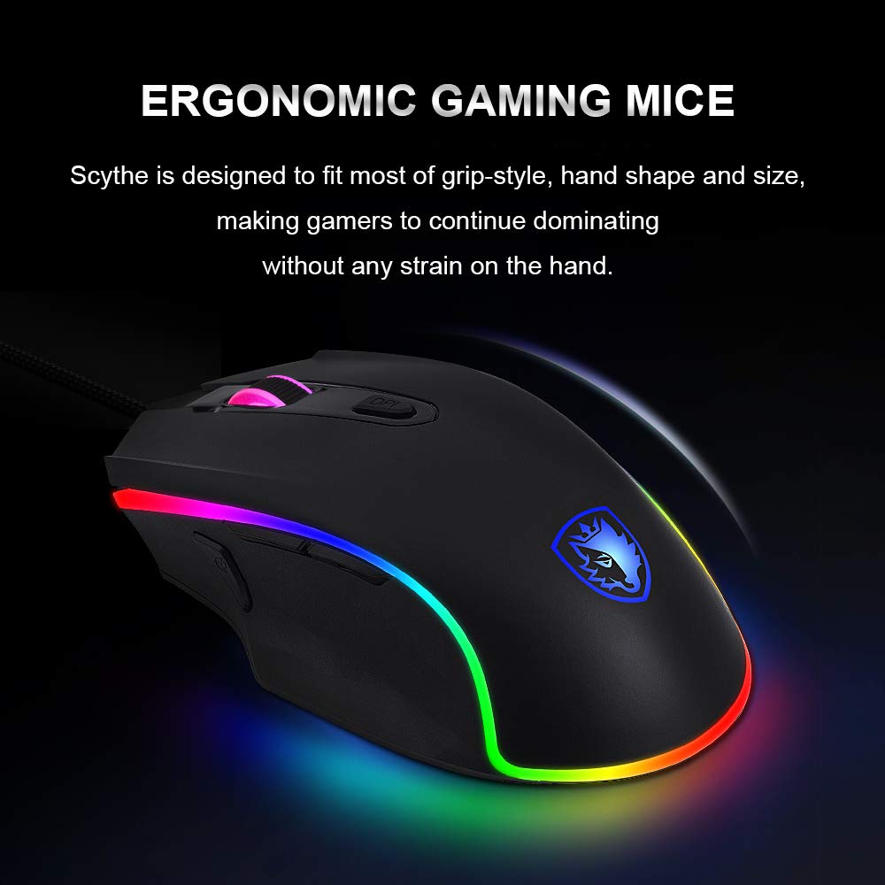 [Premium Version] SADES Gaming Mouse Wired -Scythe- 7 Programmable Buttons, 11 RGB Lighting, 4000 DPI Adjustable, Comfortable Grip Ergonomic Optical PC Computer Gaming Mice with Sniper Button