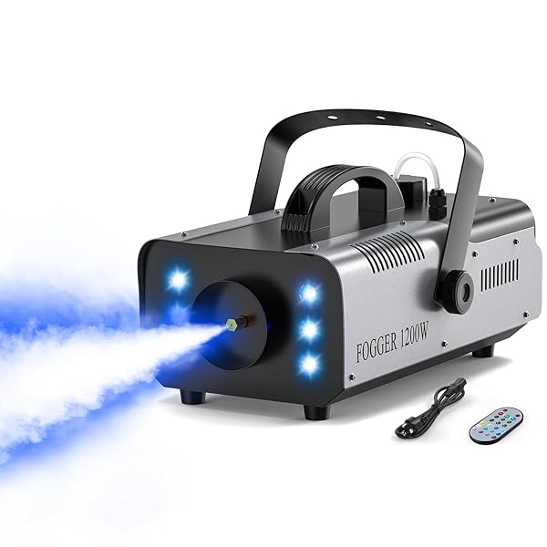 1200W RGB FOG MACHINE, 6 COLORFUL LED LIGHTS FOR SMOKE MACHINE INDOOR/OUTDOOR USE, PERFECT FOR PARTIES, WEDDINGS, AND STAGE EFFECTS
