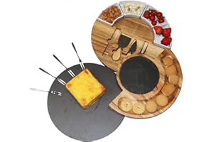 Acacia Wood Cheese Cutting Board Set - Charcuterie Board Set and Cheese Serving Platter with Utensil Set and Ceramic Bowls Sl