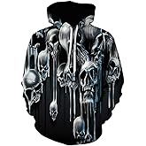 Lontse Hoodies Men Skull 3D Graphic Print Sweatshirts Pullover Tops with Pocket