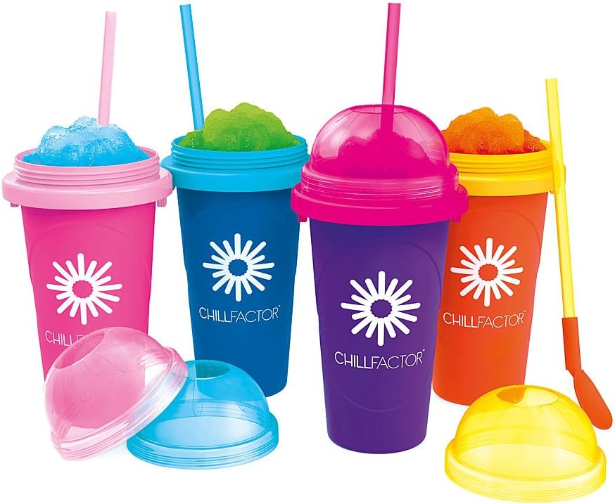 Slushy Maker Chillfactor Magic Freez | Slush Ice Becher mit Strohhalmlöffel | Eisbecher Glas Alternative für Eis selber machen | Slush Ice Maker Himbere