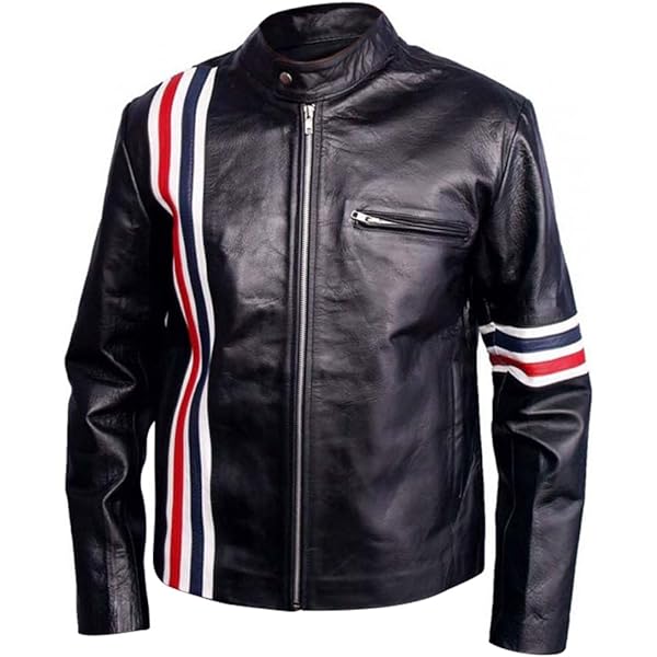 Generic Mens Black Leather Biker Jacket, Fully Lined, USA Flag