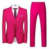 MOGU Mens Pink Suits Slim Fit 3 Piece US Size
