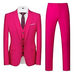 MOGU Mens Pink Suits Slim Fit 3 Piece US Size