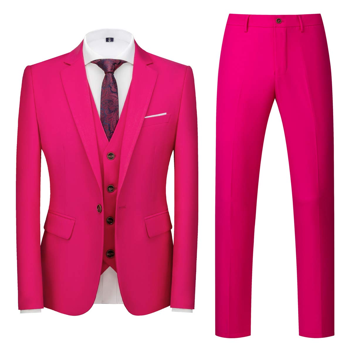 MOGU Mens Pink Suits Slim Fit 3 Piece US Size