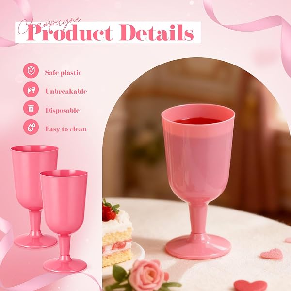 JINGMORE 96 PCS PLASTIC GOBLETS WITH STEM 7 OZ PLASTIC WINE GLASSES FOR PARTY DISPOSABLE WINE CUP CHAMPAGNE FLUTES DRINKING GLASS FOR WEDDING TOASTING BIRTHDAY PARTY SUPPLY