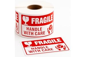 MOOD LAB Fragile Stickers 3 x 2 Inch – Waterproof Handle with Care Labels for Shipping and Moving - 500 Strong Adhesive Stickers per Roll