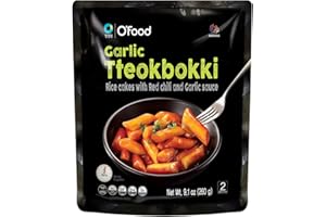 O’FOOD C O'Food Garlic Tteokbokki, Gluten-Free Korean Rice Cakes, Authentic Spicy Korean Street Food Snack, Perfect with Cheese and Ramen Noodles, Ready to Eat, No MSG, No Corn Syrup, Pack of 1