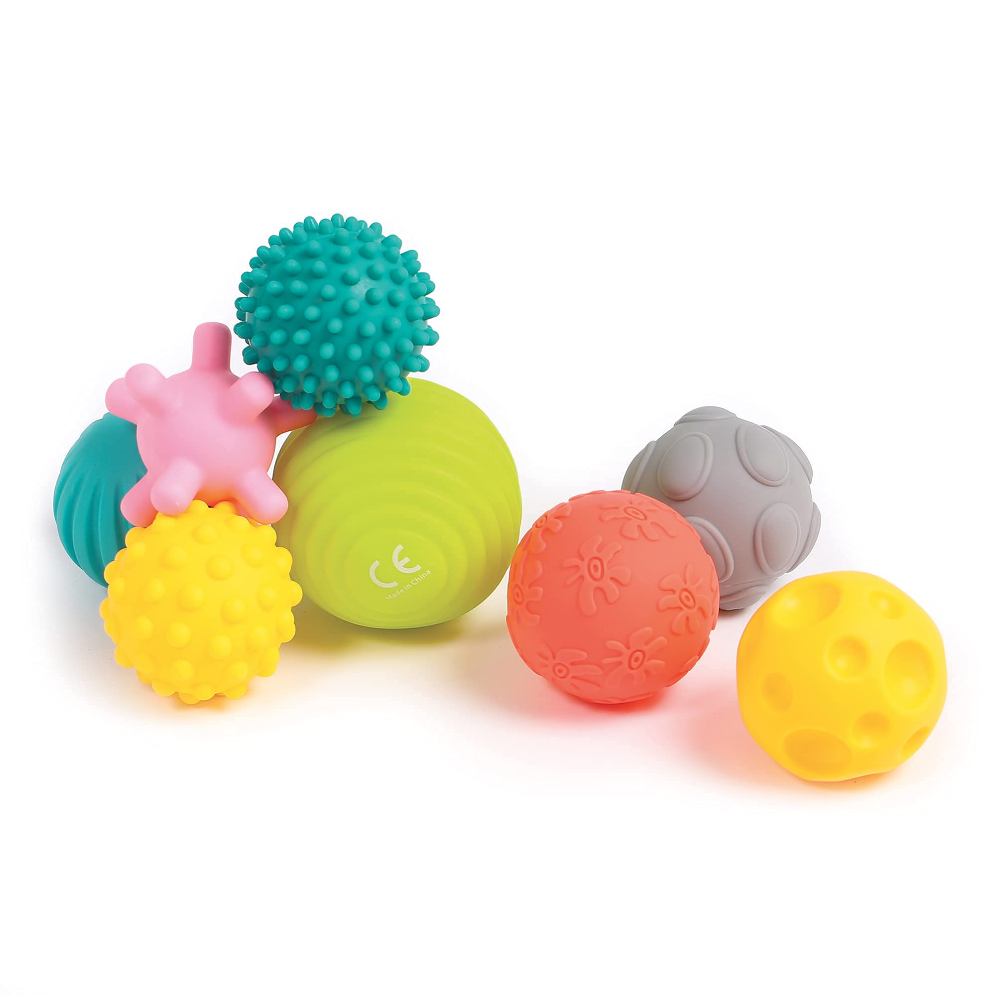 Set of 8 Awakening Balls | Ludi | Assorted Sensory Stimulation Balls | Different Shapes and Colours | Soft Plastic | From 6 Months