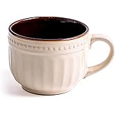 CROMIITSM Extra Large Porcelain Coffee 23 Oz Vintage Mug, Relief Breakfast Cup and Soup Bowl, Microwave and Dishwasher Safe, Jumbo Wide Mug with Handles