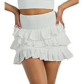 Tsher Women's High Elastic Waist Ruffle Casual Boho A-line Mini Skirts