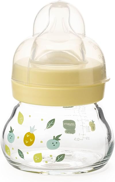 MAM Feel Good Glass Bottle 1 x 90ml Extra Slow Flow Teat 0 Yellow