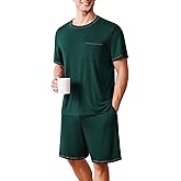 Ekouaer Men's Pajamas Set Casual Short Sleeve Shirts and Shorts Soft 2 Piece Loungewear With Pockets