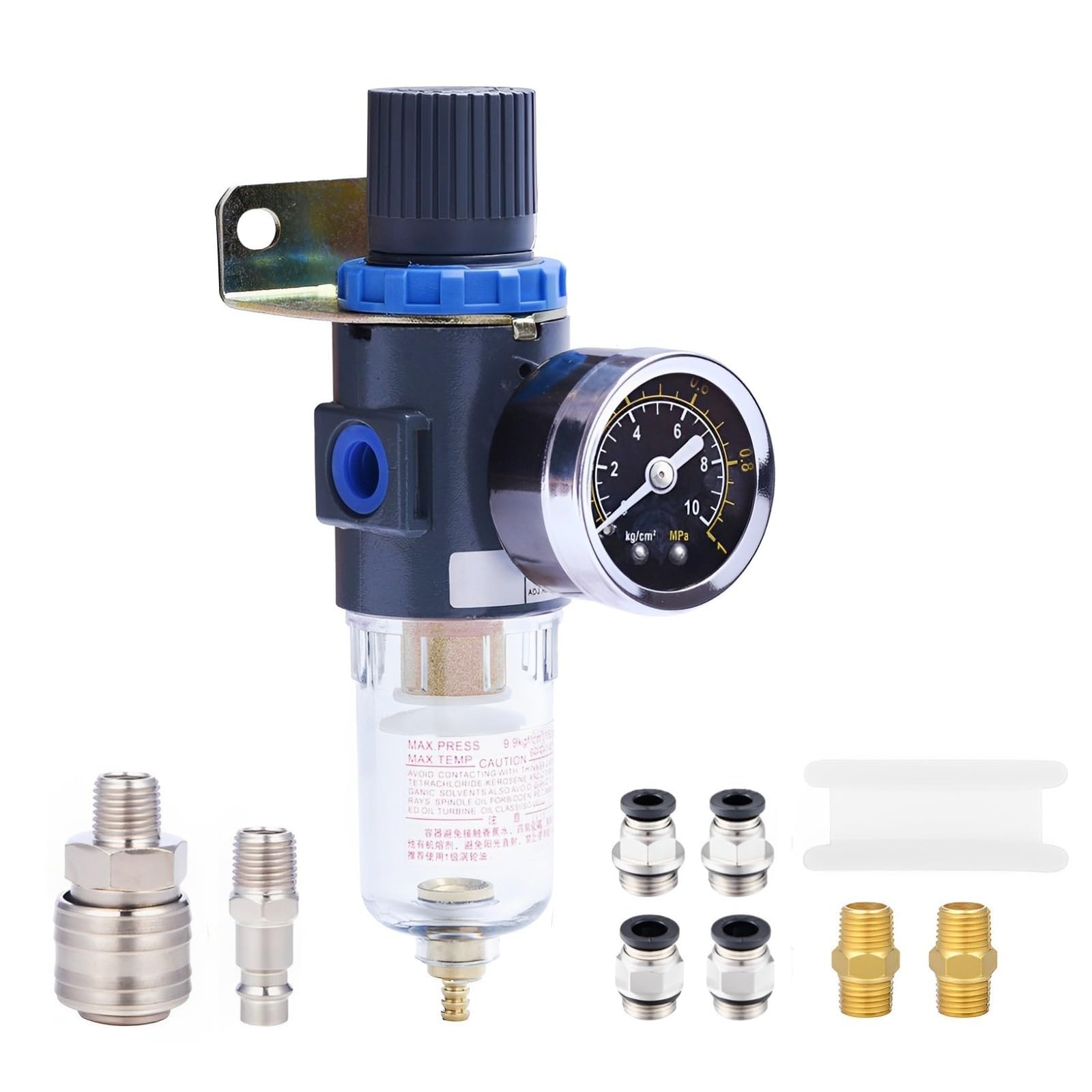 Compressed Air Water Separator Pressure Regulator for Compressor, 1/4 Inch Filter with Quick Coupling