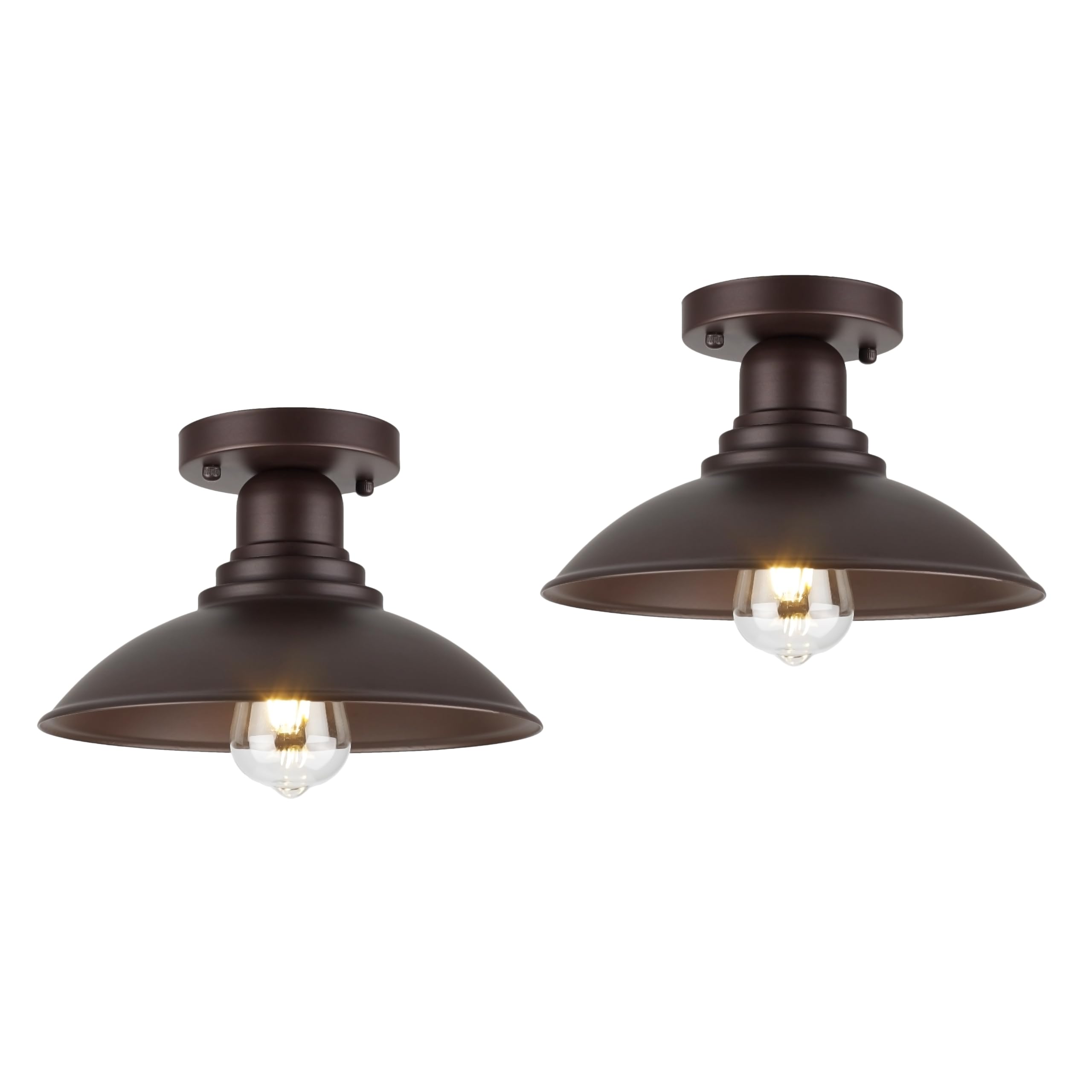 Photo 1 of GOLDHILL Bronze Semi Flush Mount Ceiling Light Fixture 2 Pack, Outdoor Ceiling Mount Fxture with E26 Based Socket, Round Metal Exterior Semi Flush Mount Light for Hallway Foyer Kitchen Porch Bathroom