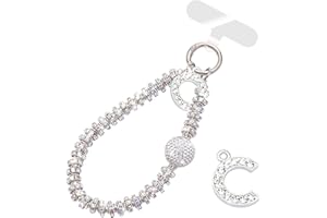 VirgoCCY Letter Diamond Phone Charm With Phone Tether Tab, Luxury Bling Diamond Glitter Wrist Strap, Hanging Accessory Anti-loss Phone Lanyard Gifts for Women Girls-C