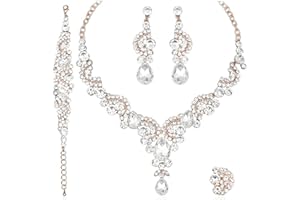 CSY Elegant Crystal Necklace Earrings Bracelet Ring Bridal Wedding Party Costume Jewelry Sets for Brides Women