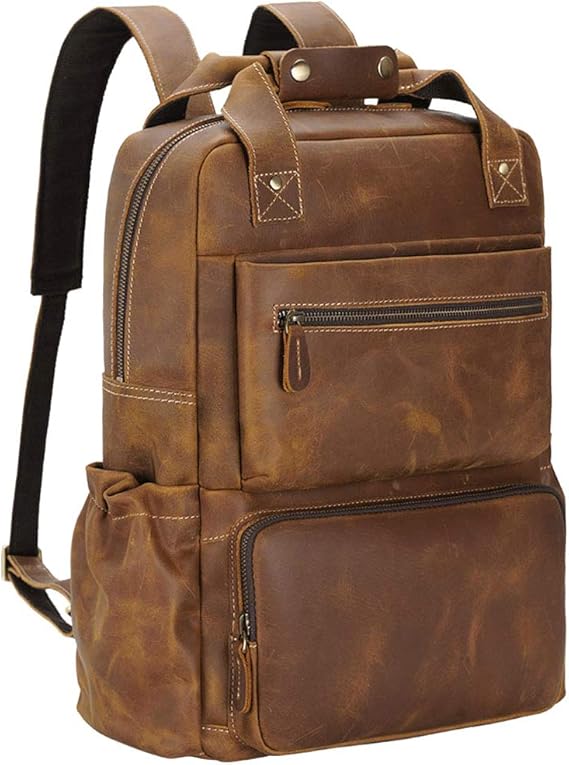 TIDING Men's Leather Backpack 17.3" Laptop Backpack Large Capacity