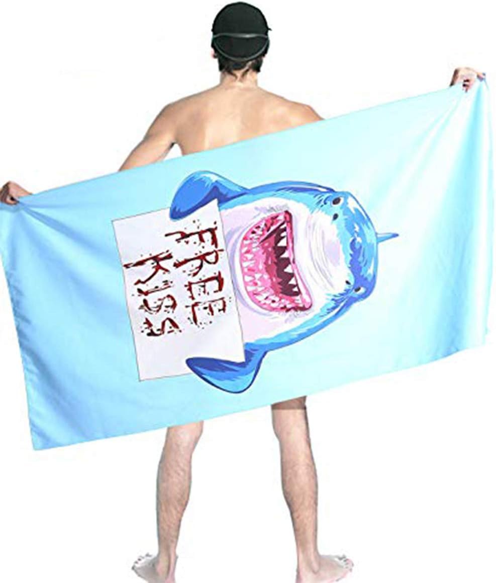 Oversized Microfiber Pool Beach Towel - 72"x34" Funny Quick Fast Dry Sand Free Proof Extra large Big Outdoor Travel Rack Swim Micro Fiber Blanket Thin Yoga Mat Personalized Men Adults Body Blue Shark