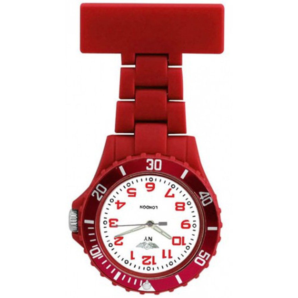 Prince London Rubberised Red Rotating Bezel Unisex Nurses Fob Watch PI-2032