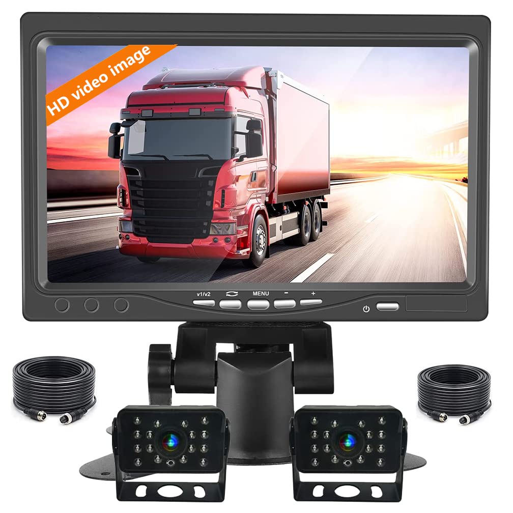 Reversing Camera Kit for Van, 2pcs Backup Cameras Waterproof Night Vision with 7 inch Monitor +66ft 4 PIN Car Rear View Camera Cable for Bus Truck Trailer RV Campers Motor Home