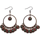 Boho Filigree Earrings for Women Colorful Beaded Hoop Earrings Ethnic Rainbow Beads Statement Earrings Round Disc Beaded Jewelry Gifts
