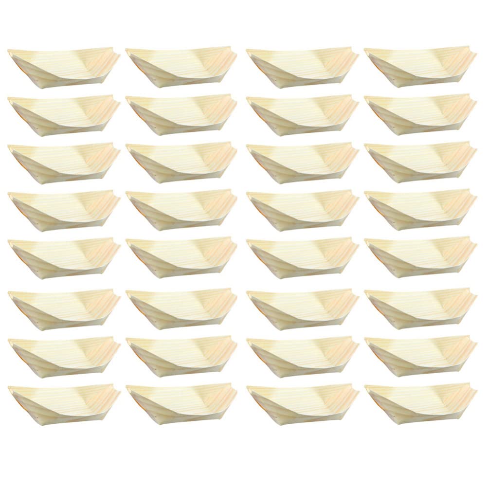 STOBOK Disposable Wood Boat Plates, 50pcs Sushi Dishes Serving Trays Take Out Trays for Restaurants Caterers Appetizer Party