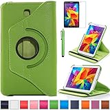 AiSMei Tab 4 8.0 Case, Rotating Stand Case For Samsung Galaxy Tab 4 8.0 SM-T330NU SM-T331, SM-T337 8-Inch Tablet PC, 8inch PU Leather Case + Bonus Stylus + Screen Protector - Green