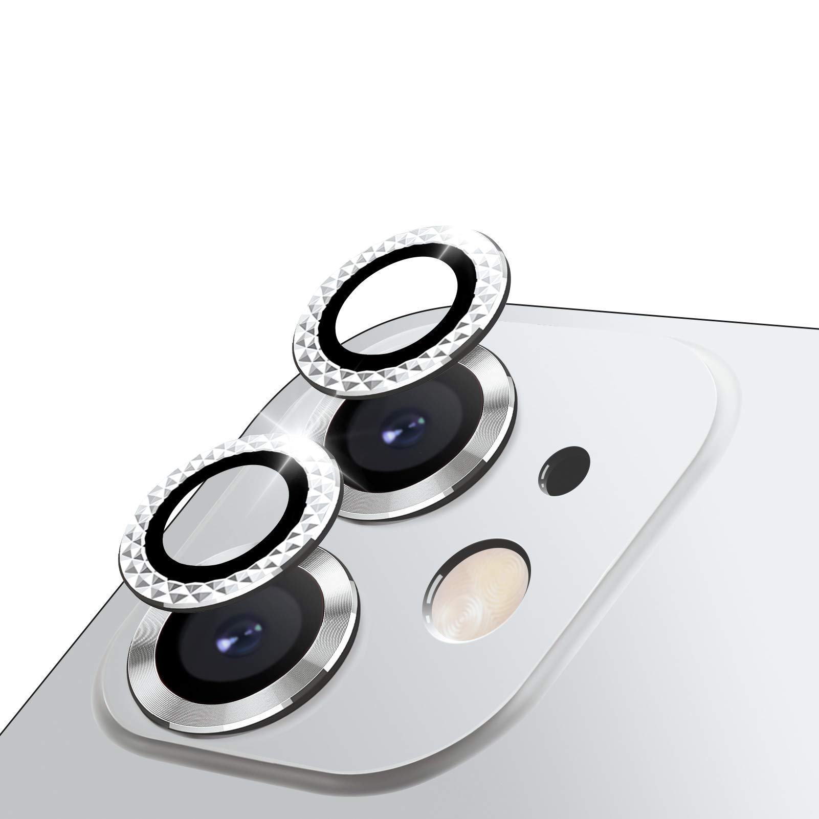 LucBuy Camera Lens Protector for iPhone 11, Premium HD Tempered Glass Aluminum Alloy Individual Ring Circle Lens Screen Cover Film,Anti-Scratch Lens Protector Sticker (Sparkling)