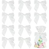 AIMUDI White Satin Twist Tie Bows for Treat Bags 4.5" Pre-Tied White Ribbon Bows for Crafts Gift Wrap Bows Premade Bows for Christmas Tree Wedding Decor Baby Shower Party Favors Cake Pops - 36 PCs