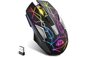 FELICON Wireless Gaming Mouse Rechargeable with Silent Rainbow RGB Backlit ,2.4G USB Nano Receiver Optical Sensor 3 level DPI,Ergonomic Gamer Laptop High Performance PC Mice for Windows/Mac/Vista(Star Black)